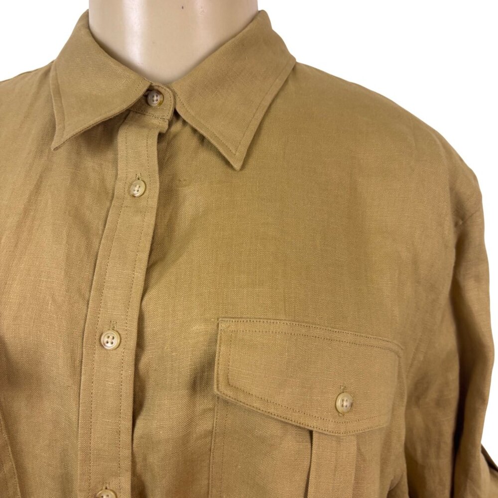 Ralph Lauren Womens Beige Linen Long Sleeve Utility Shirt Button Front Size XL - Picture 5 of 8